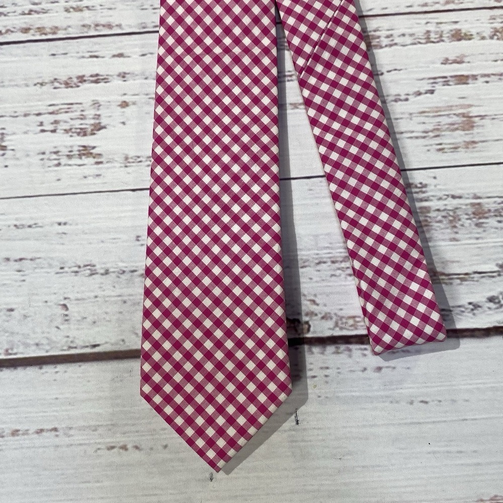 The‎ Tie Bar Pink & White Checkered  Tie 100% Cotton Necktie 57" long 2.5"wide